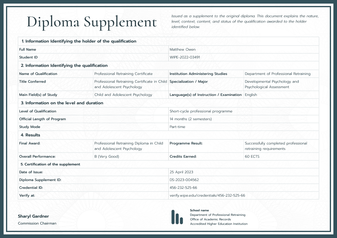 Green Diploma Supplement image 1