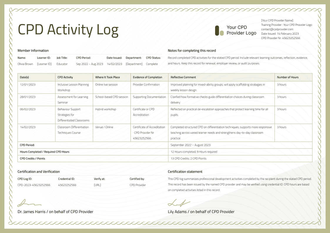 Olive CPD Activity Log image 1