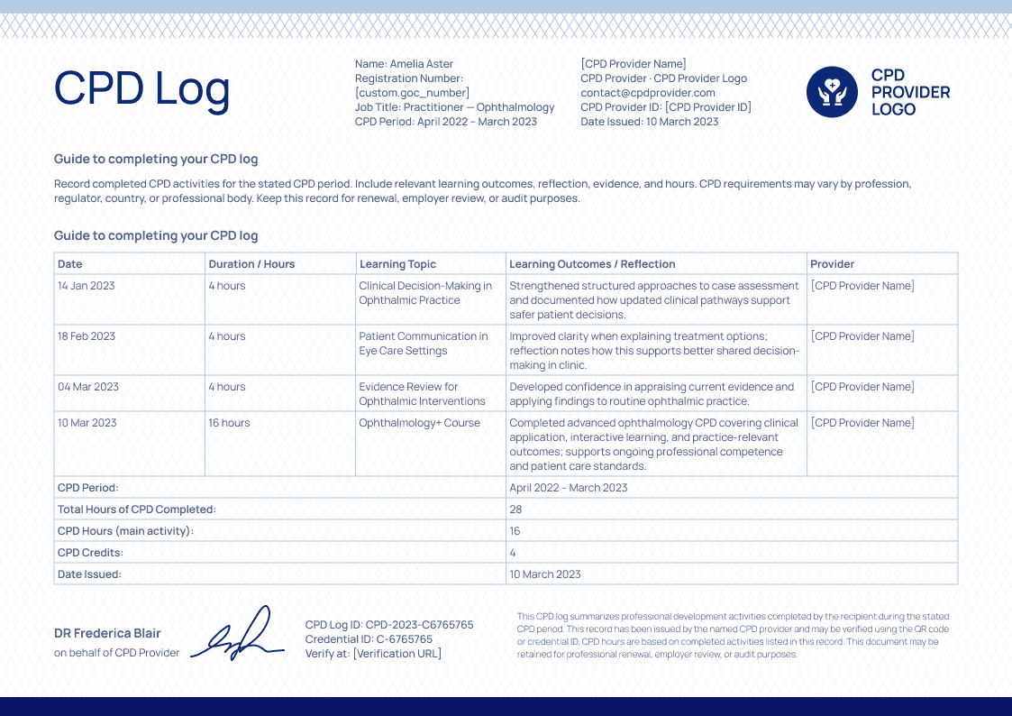 Blue CPD Log image 1