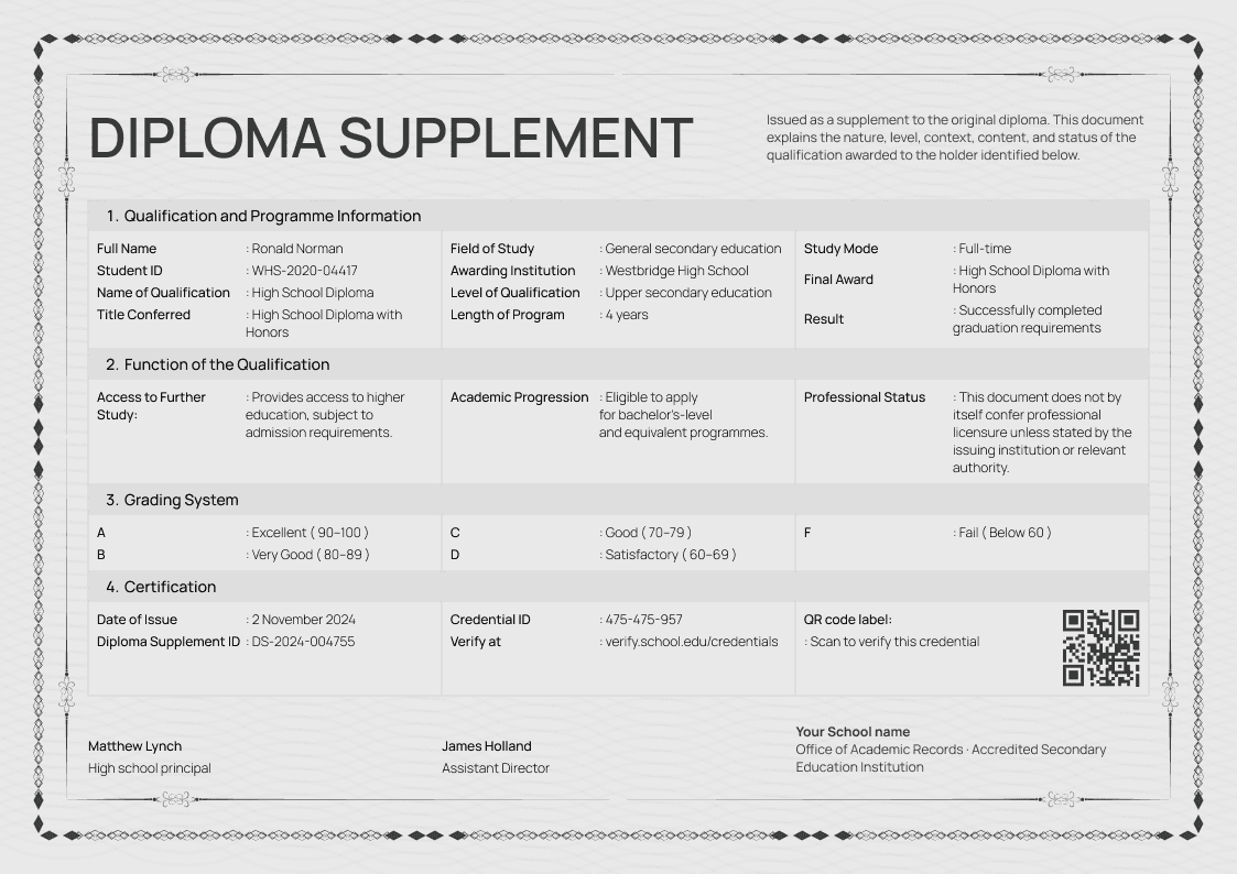 Gray Diploma Supplement image 1