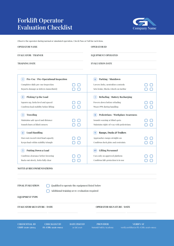 Cerulean Forklift Evaluation Checklist image 1