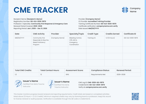 Modern blue CME tracker template