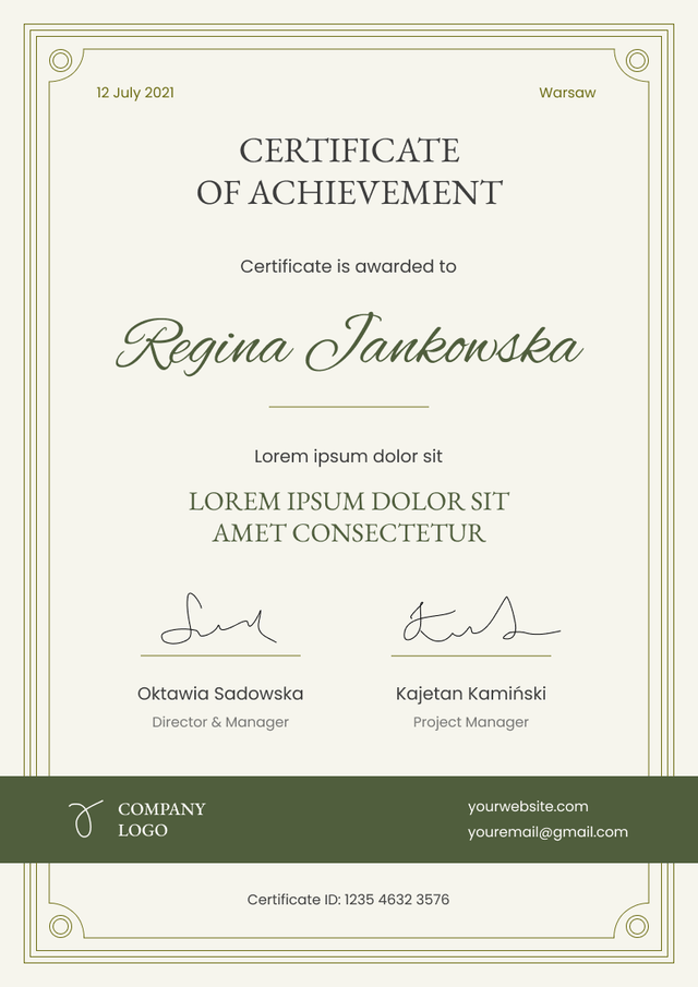 Professional and elegant course certificate template Professional and elegant course certificate template