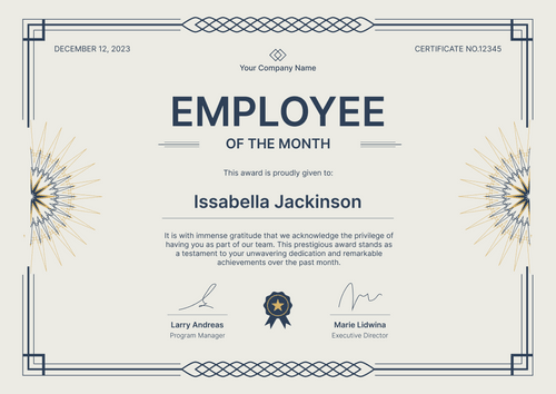 Fancy and modern employee of the month certificate template landscape Fancy and modern employee of the month certificate template landscape