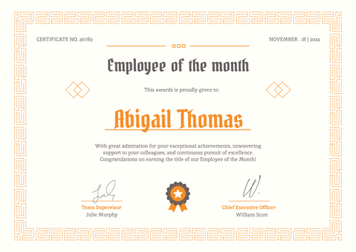 Formal and classy employee of the month certificate template landscape Formal and classy employee of the month certificate template landscape