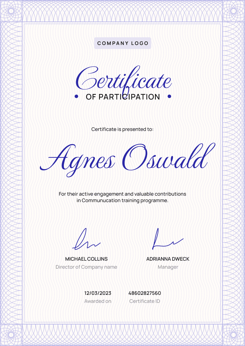 Elegant and professional participation certificate template Elegant and professional participation certificate template