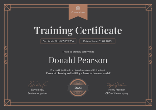 Professional and dark certificate of training template landscape Professional and dark certificate of training template landscape