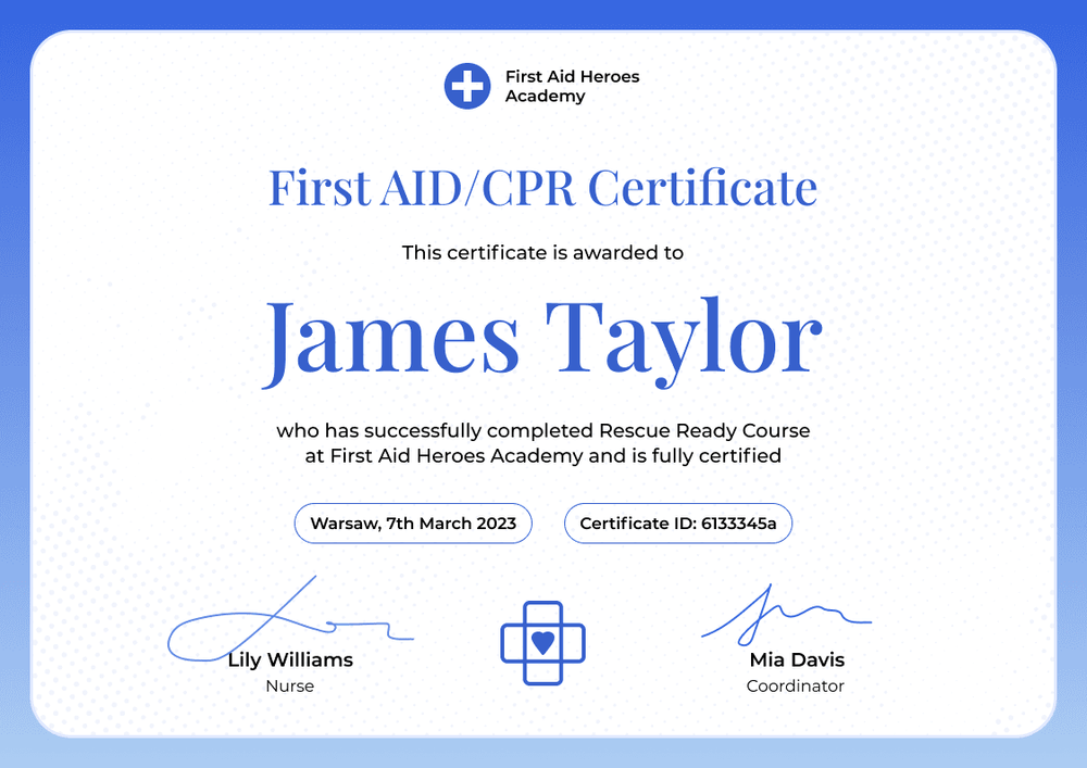 Modern and Professional First-Aid and CPR Certificate Template landscape Modern and Professional First-Aid and CPR Certificate Template landscape
