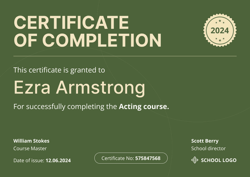 Minimalist and modern course completion certificate template landscape Minimalist and modern course completion certificate template landscape