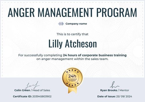 Printable and formal anger management certificate template landscape Printable and formal anger management certificate template landscape