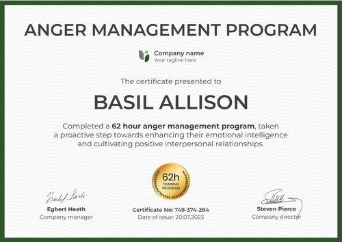 Plain and professional anger management certificate template landscape Plain and professional anger management certificate template landscape