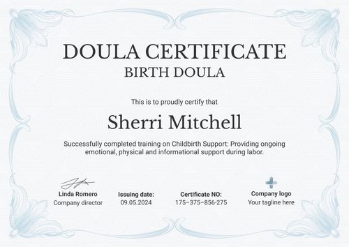 Sophisticated and professional doula certificate template landscape Sophisticated and professional doula certificate template landscape