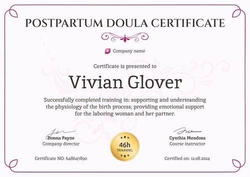 Flexible and professional doula certificate template landscape Flexible and professional doula certificate template landscape