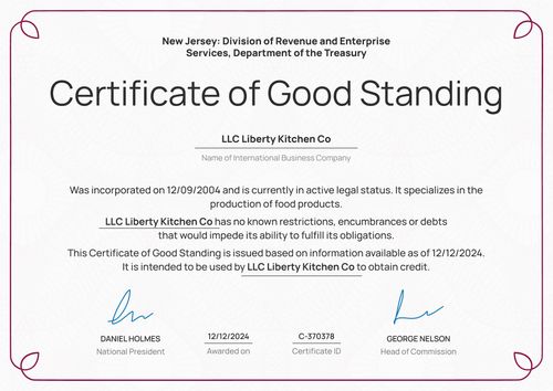 Detailed and professional certificate of good standing template landscape Detailed and professional certificate of good standing template landscape