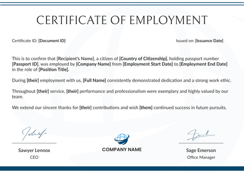Free Subtle Certificate of Employment Template - Edit & Download Landscape Free Subtle Certificate of Employment Template - Edit & Download Landscape