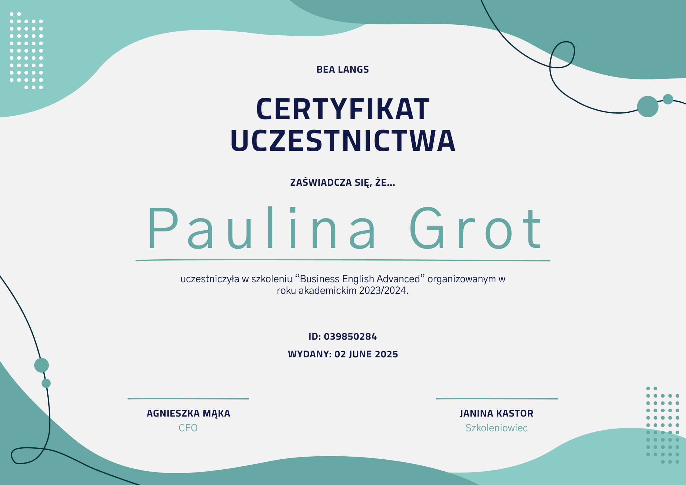 Nowoczesny i minimalistyczny certyfikat uczestnictwa Nowoczesny i minimalistyczny certyfikat uczestnictwa