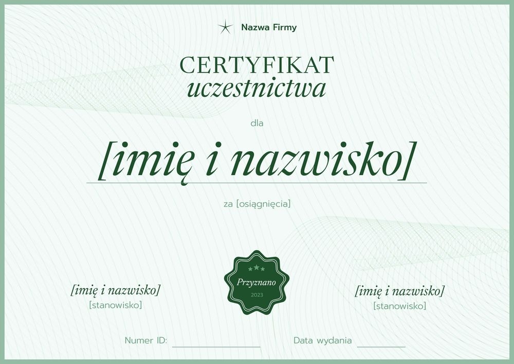 Profesjonalny certyfikat uczestnictwa – pozioma Profesjonalny certyfikat uczestnictwa – pozioma