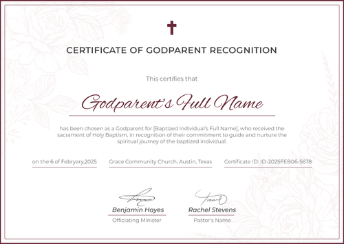 Free Godparent Recognition Certificate Template – Landscape Free Godparent Recognition Certificate Template – Landscape