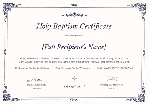 Ornate Certificate of Baptism Template – Landscape Ornate Certificate of Baptism Template – Landscape