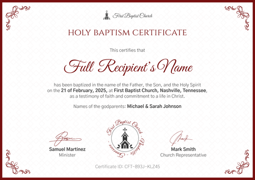 Certificate of Baptism Template – Landscape Certificate of Baptism Template – Landscape