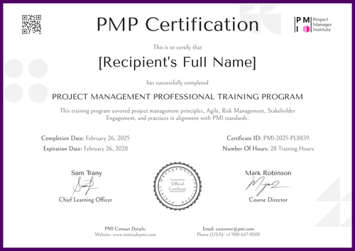 Free Purple PMP Certificate Template – Landscape Free Purple PMP Certificate Template – Landscape