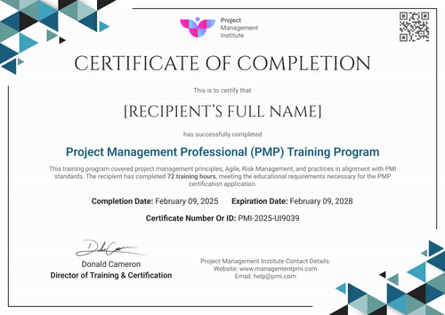 Free Blue PMP Certificate Template – Landscape Free Blue PMP Certificate Template – Landscape