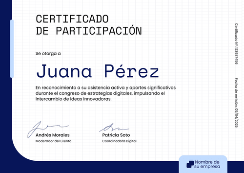 Plantilla de certificado de participación pulida y editable con Certifier - Horizontal Plantilla de certificado de participación pulida y editable con Certifier - Horizontal