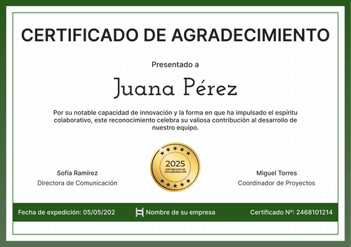 Plantilla de certificado de agradecimiento estructurado – Horizontal Plantilla de certificado de agradecimiento estructurado – Horizontal