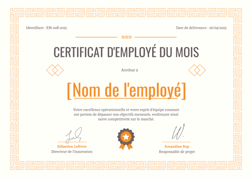 Certificat employé du mois formel et élégant – Paysage Certificat employé du mois formel et élégant – Paysage