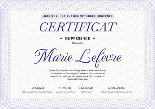 Certificat de participation professionnel et distinctif – Paysage Certificat de participation professionnel et distinctif – Paysage