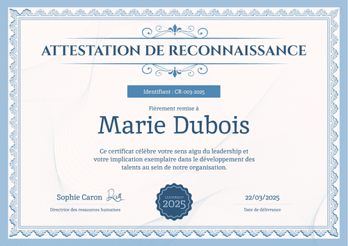 Certificat de reconnaissance formel et honorable – Paysage Certificat de reconnaissance formel et honorable – Paysage