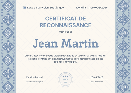Certificat de reconnaissance formel et officiel – Paysage Certificat de reconnaissance formel et officiel – Paysage
