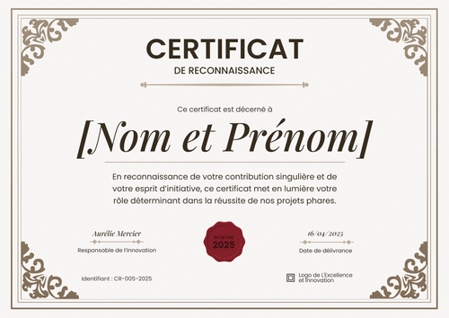 Certificat de reconnaissance formel et majestueux – Paysage Certificat de reconnaissance formel et majestueux – Paysage