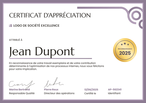 Certificat d'appréciation scolaire et professionnel – Paysage Certificat d'appréciation scolaire et professionnel – Paysage