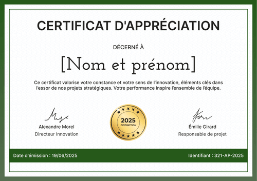 Certificat d'appréciation structuré et organisé – Paysage Certificat d'appréciation structuré et organisé – Paysage