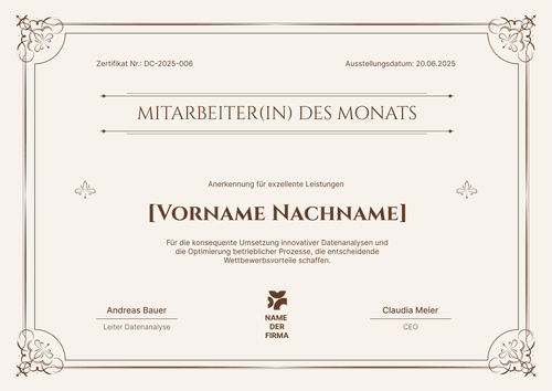 Formelle Mitarbeiter des Monats Vorlage – Querformat Formelle Mitarbeiter des Monats Vorlage – Querformat