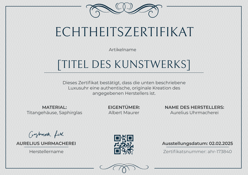 Edel gestaltete Echtheitszertifikat Kunst Vorlage – Querformat Edel gestaltete Echtheitszertifikat Kunst Vorlage – Querformat