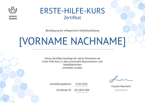 Leichtes Erste Hilfe Zertifikat – Querformat Leichtes Erste Hilfe Zertifikat – Querformat