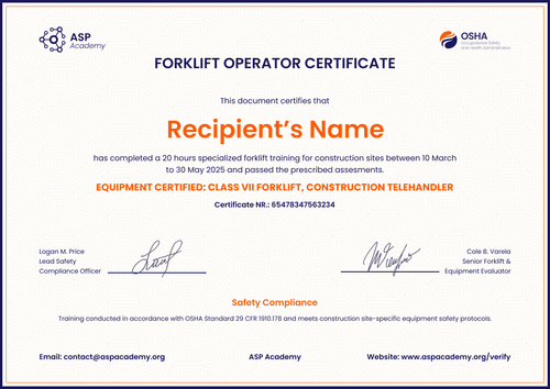 Editable Forklift Certificate Template - Landscape Editable Forklift Certificate Template - Landscape
