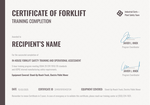 Free Forklift Certification Template – Landscape Free Forklift Certification Template – Landscape