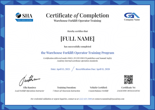 Detailed Forklift Certificate Template – Landscape Detailed Forklift Certificate Template – Landscape