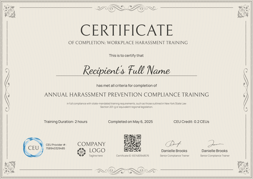 Free Sexual Harassment Certificate Training Template – Landscape Free Sexual Harassment Certificate Training Template – Landscape