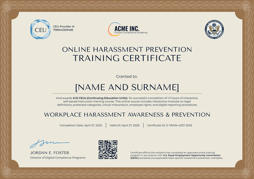 Structured Sexual Harassment Training Certificate Template – Landscape Structured Sexual Harassment Training Certificate Template – Landscape