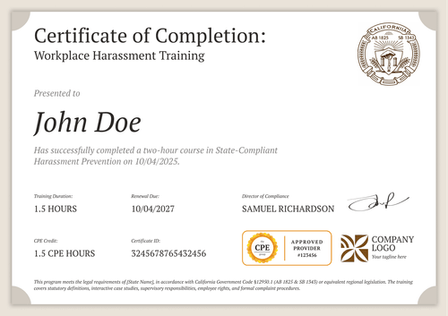 Free Sexual Harassment Training Certificate of Completion - Landscape Free Sexual Harassment Training Certificate of Completion - Landscape