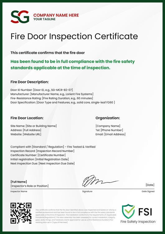 Bold Fire Door Certificate Template – Portrait Bold Fire Door Certificate Template – Portrait