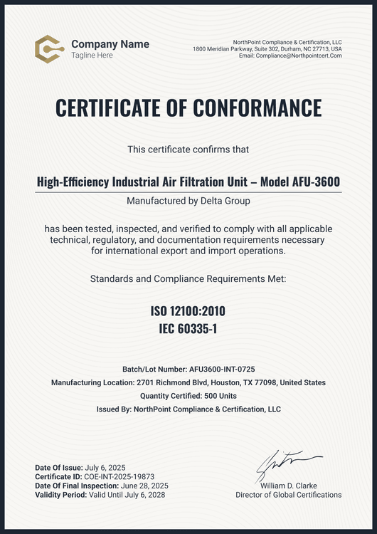 Free Technical Certificate of Conformance Template - Portrait Free Technical Certificate of Conformance Template - Portrait