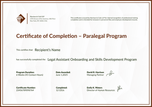 Minimalist Paralegal Certificate Template – Landscape Minimalist Paralegal Certificate Template – Landscape