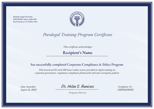 Paralegal Certificate Template – Landscape Paralegal Certificate Template – Landscape