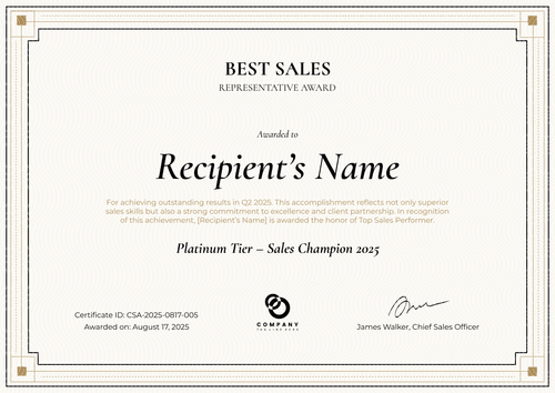 Classic Sales Award Certificate Template – Landscape Classic Sales Award Certificate Template – Landscape