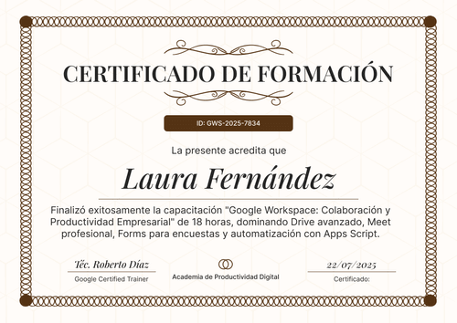 Modelo de certificado de capacitación detallado y formal – Horizontal Modelo de certificado de capacitación detallado y formal – Horizontal